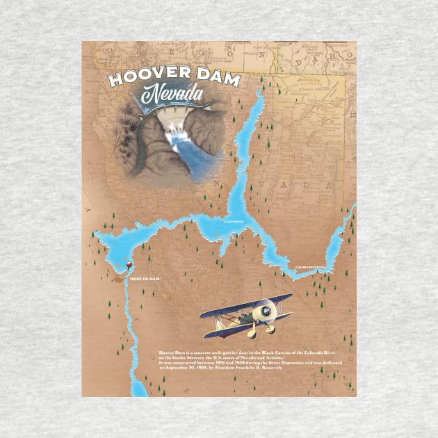 Hoover Dam Nevada Arizona retro map. by nickemporium1